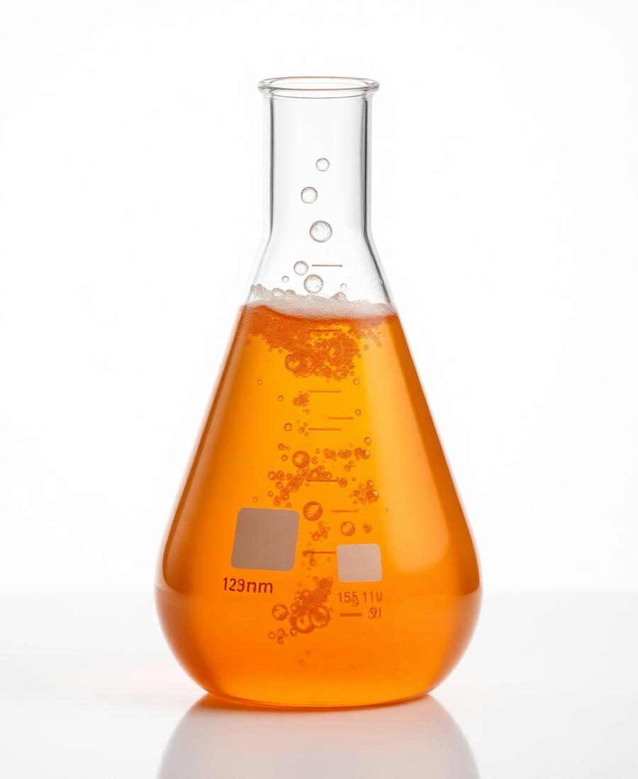 Laboratory flask containing amber ferment liquid